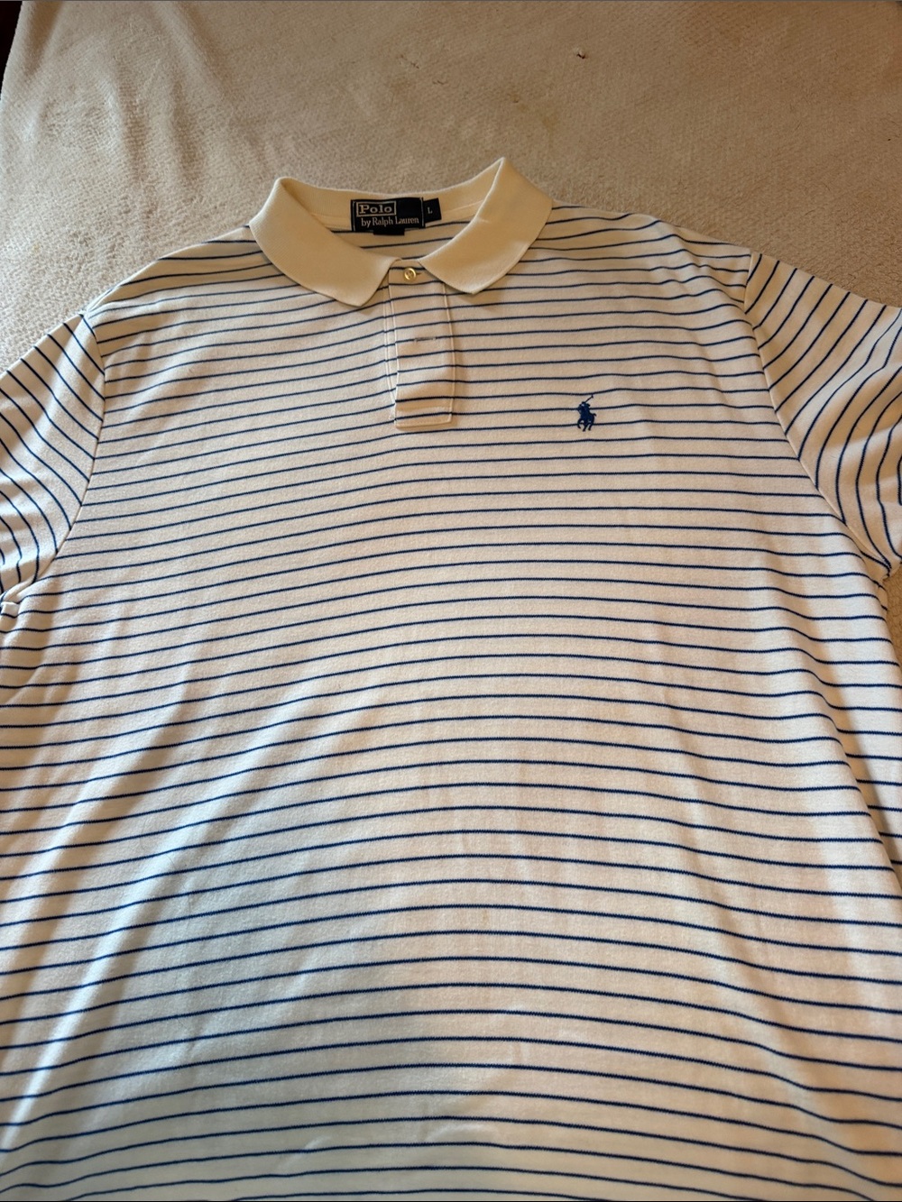 Polo by Ralph Lauren White with Navy Stripe Short-Sleeve Polo